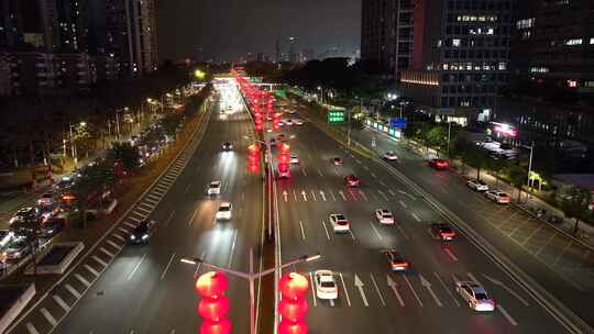 深圳滨河大道新年灯笼氛围夜景车流