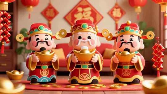 新年春节财神送福2026卡通动画素材