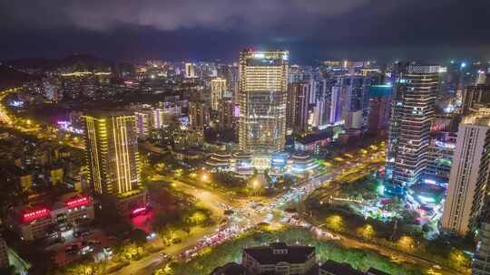 海南三亚CBD中央商务区城市夜景交通延时