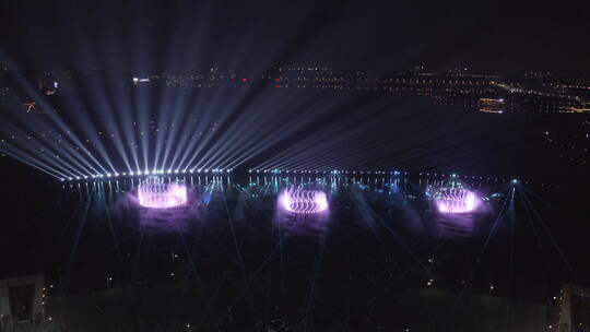 南昌九龙湖亚洲最大音乐喷泉震撼夜景航拍视频素材模板下载