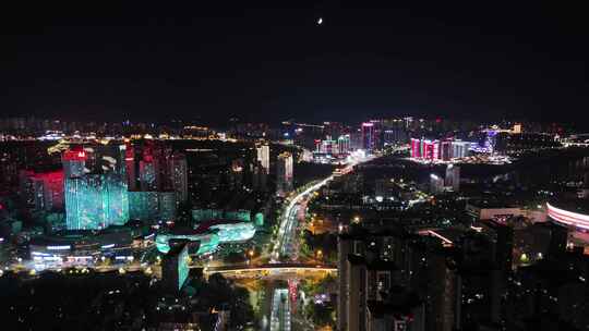 航拍四川泸州夜景泸州一环路夜景