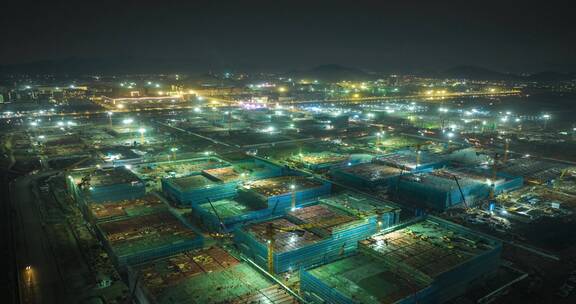 工业园航拍珠海富山工业区夜景延时