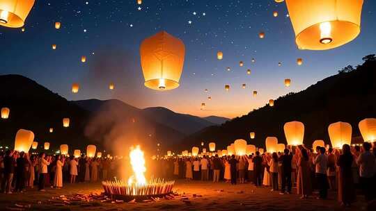 放飞孔明灯手工艺品许愿灯祈福4K