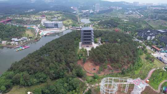 航拍湖北荆州城市地标建筑