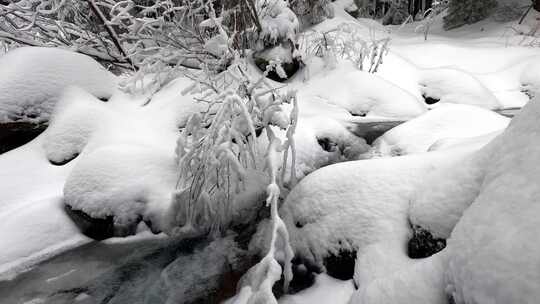 冬天的雪景与溪流