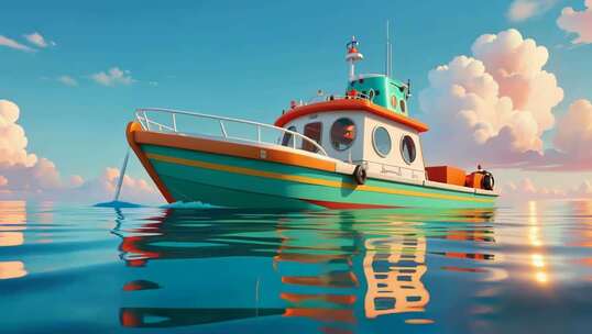 海上彩色渔船全景画面