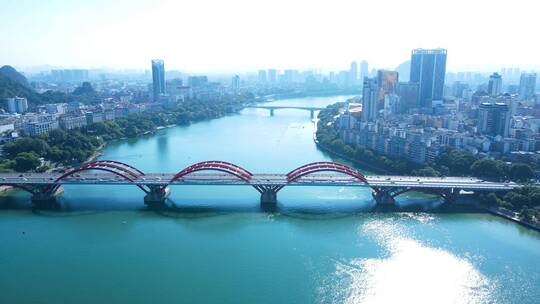 柳州市区市容市貌城市风景柳江风光航拍视频素材模板下载
