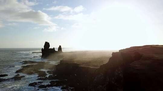 冰岛海蚀柱群日落美景 海鸥 悬崖视频素材模板下载