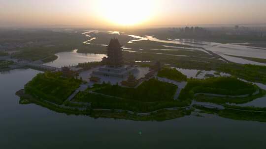 宁夏吴忠黄河楼景区航拍