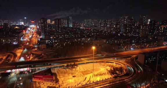 航拍吉林大街夜景