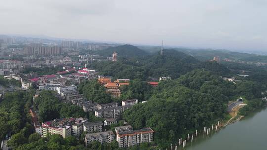 航拍湖南益阳白鹿寺庙会龙公园