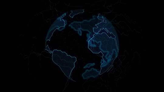 3D蓝色未来地球行星地图HUD。技术信息