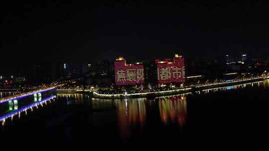 航拍湖北襄阳城市夜景