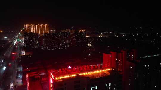 航拍 城市夜景 烟花 城市烟花 春节 夜晚