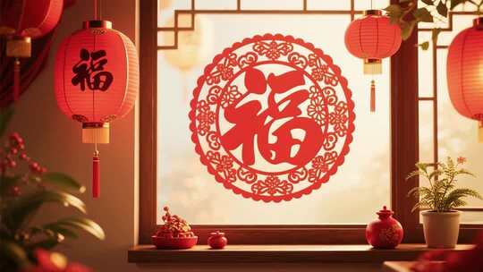 室内窗贴福字灯笼装饰