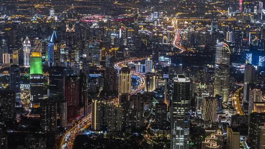 航拍上海夜景陆家嘴外滩建筑群视频素材模板下载