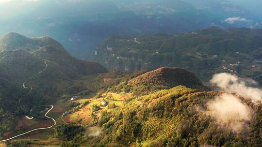 4k航拍山村朝霞