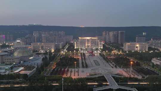 陕西宝鸡城市夜幕降临夜景灯光航拍