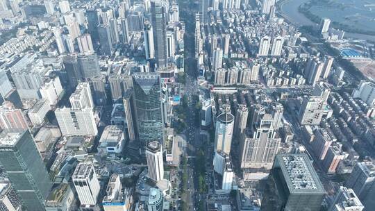 深圳交通银行大厦航拍华强北商业区城市风光视频素材模板下载