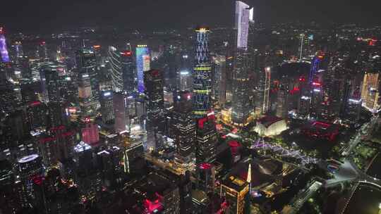 广州珠江新城花城广场航拍延时夜晚夜景高楼