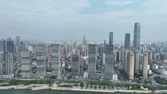 长沙城市航拍开福区万达广场建筑湘江风光