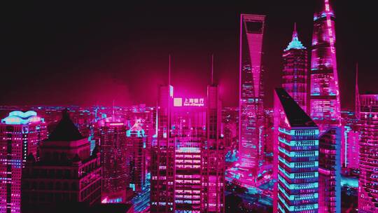 上海赛博朋克都市夜景航拍