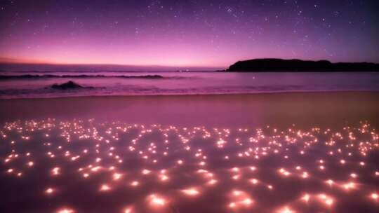 海边夜空下的荧光海滩景象