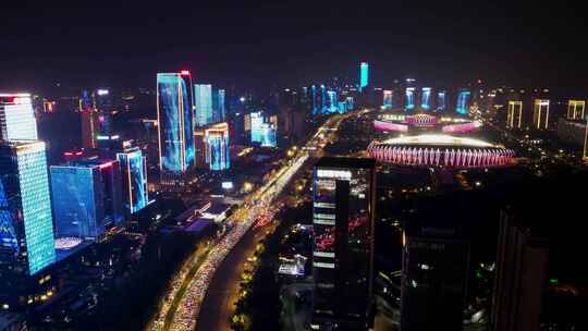 山东济南经十路夜景灯光秀航拍