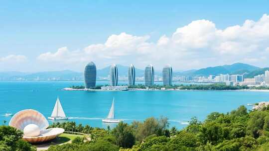 三亚海南海口凤凰岛椰树旅游游艇博鳌海南