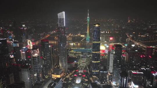 航拍广州珠江新城中轴线城市夜景