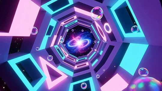 几何建筑空间抽象艺术浪漫梦幻霓虹隧道4K