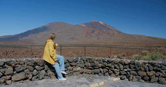 女人，徒步旅行，泰德，火山