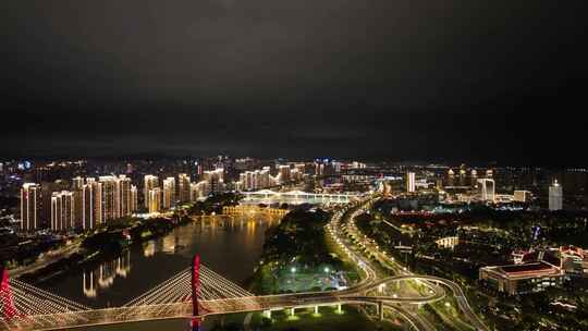 漳州夜景航拍城市河流建筑风光九龙江夜景