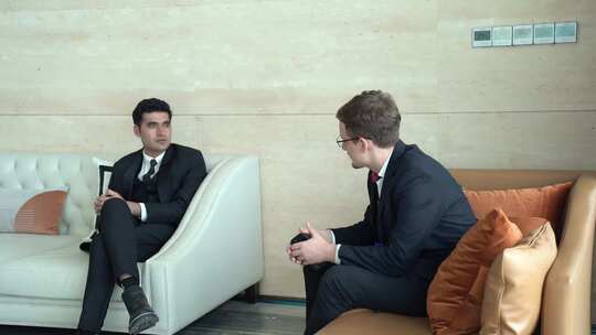 两位商务男士沙发交谈