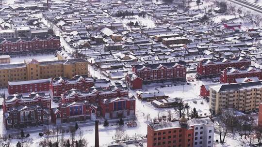 东北雪乡雪后小镇全景俯瞰