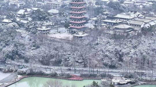 航拍扬州瘦西湖大明寺观音山宋夹城园林雪景