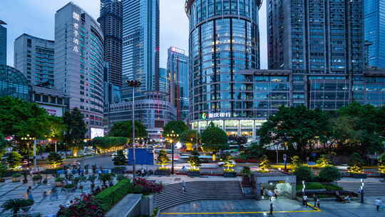 重庆繁华商业广场夜景全景