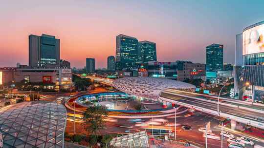 中国上海五角场商圈城市夜景车流延时