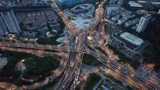 城市夜景灯光高架桥拥堵交通南京航拍
