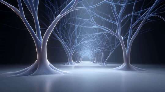 晶莹剔透的树木在幽静空间中延伸