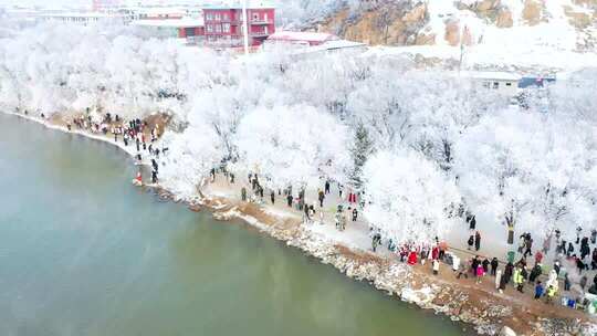 中国吉林市小雾凇岛航拍视频