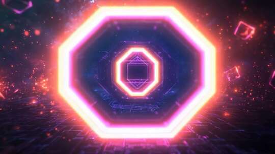 科幻霓虹六边形隧道背景