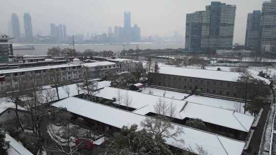 武汉武昌农民运动讲习所雪景航拍