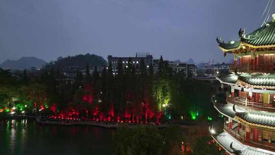 桂林日月双塔夜景航拍合集
