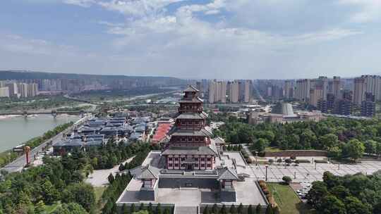 陕西宝鸡中华石鼓园石鼓阁航拍