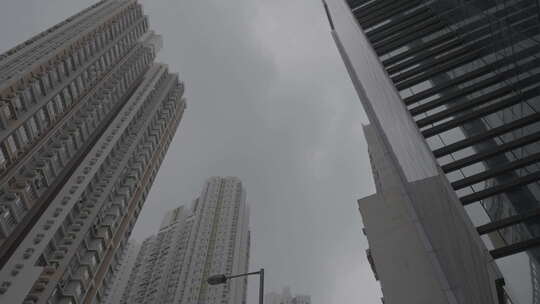 仰拍香港九龙区建筑视频素材模板下载