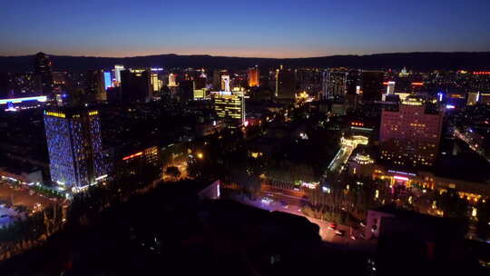 航拍内蒙城市呼和浩特乌兰察布街景夜景