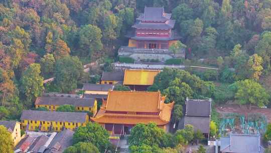 杭州西湖区净慈禅寺航拍唯美大自然风光群山