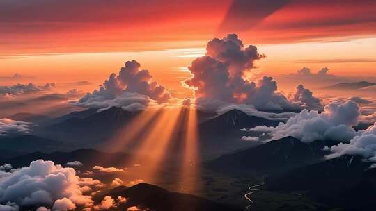 航拍落日晚霞延时 云 丁达尔效应4K