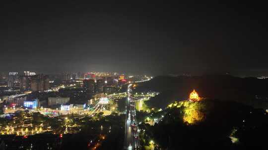 四川德阳钟鼓楼夜景航拍